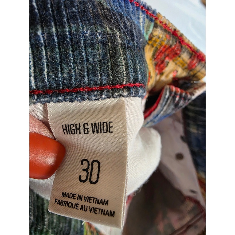 BDG High & Wide Patchwork Corduroy Pants Multicolor Floral Plaid Sz 30 Indie Y2K - Picture 6 of 8